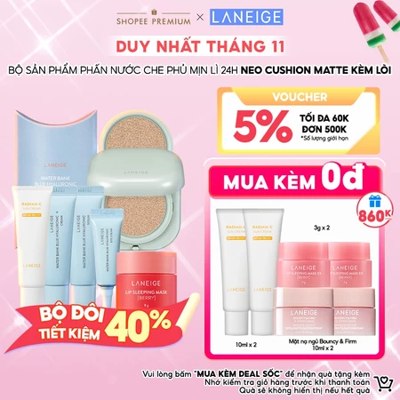 Bộ Sản Phẩm Phấn Nước Che Phủ Mịn Lì 24H NEO Cushion Matte 15gx2/bộ Và Quà Tặng Laneige