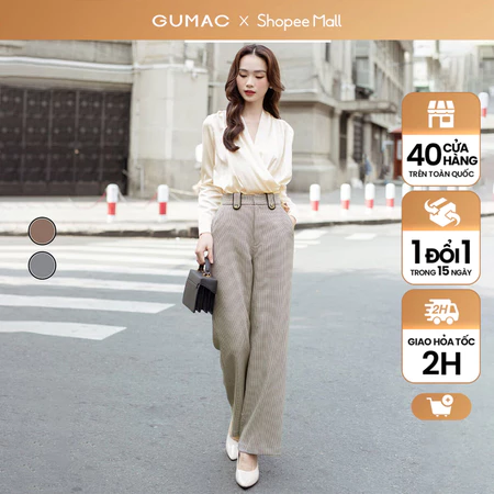 Quần tây nữ ống suông công sở phối viền GUMAC QD03048