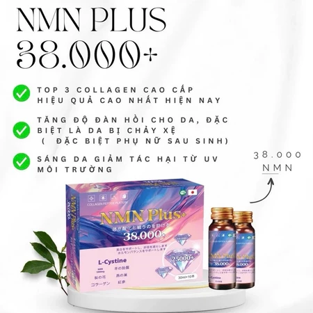 Nước Uống Collagen NMN PLUS 38.000+ Trắng Da Hết Nám Tàn Nhang, Trẻ Hóa Da Hộp 10 Chai - CollagenNMN