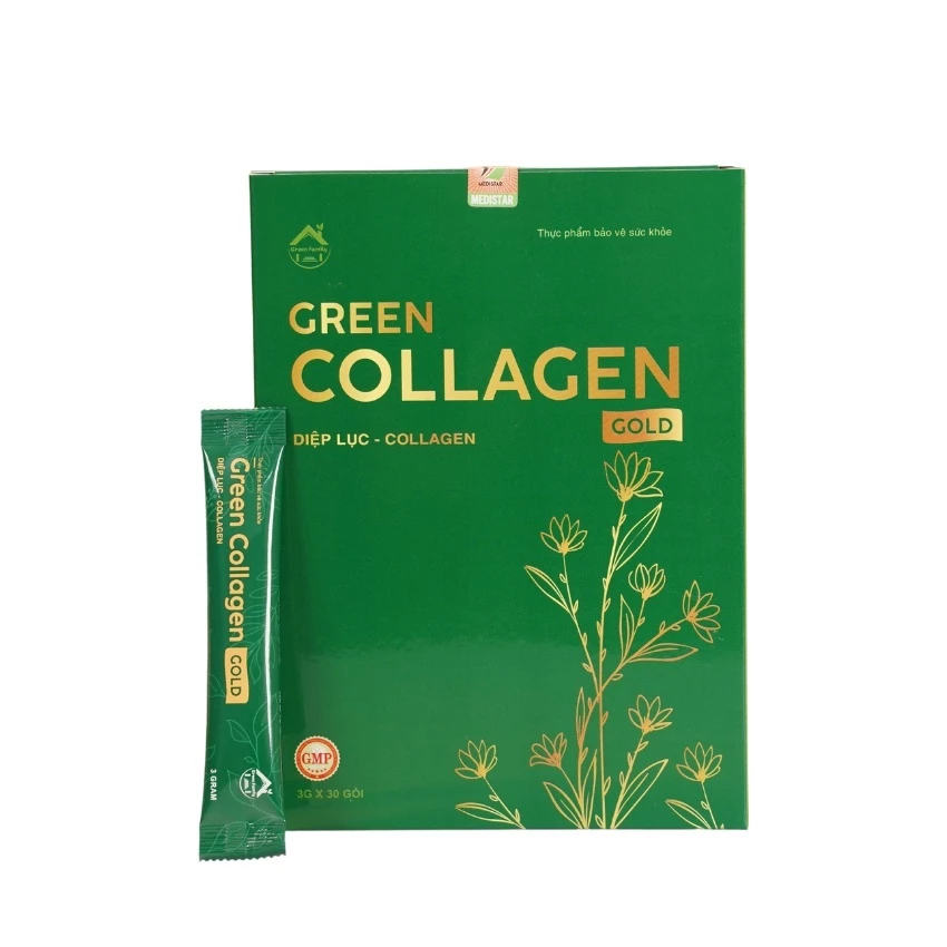 Diệp lục collagen gold hộp 30 gói, hỗ trợ sức khỏe, trắng da, giảm nám, tàn nhan, chậm quá trình lão hóa