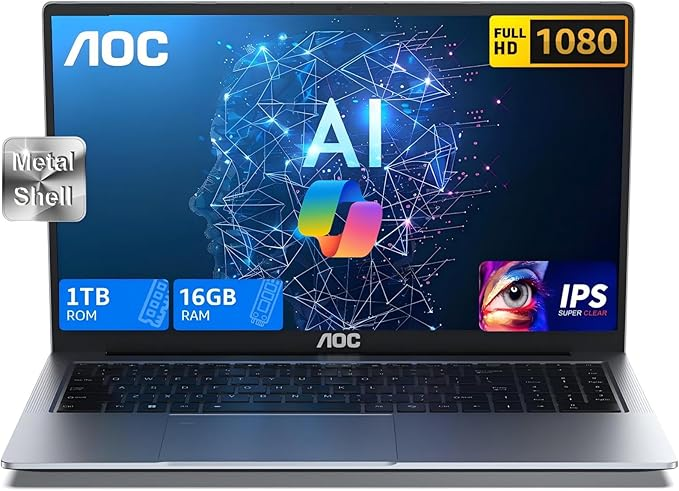Máy tính xách tay chơi game AOC, Máy tính xách tay AI với Intel Core Ultra5 125U, SSD 16GB DDR5 1TB, Màn hình FHD 16,1 inch, Máy tính xách tay mới nhất năm 2024 có KB có đèn nền, Hỗ trợ WiFi 6, Type_C