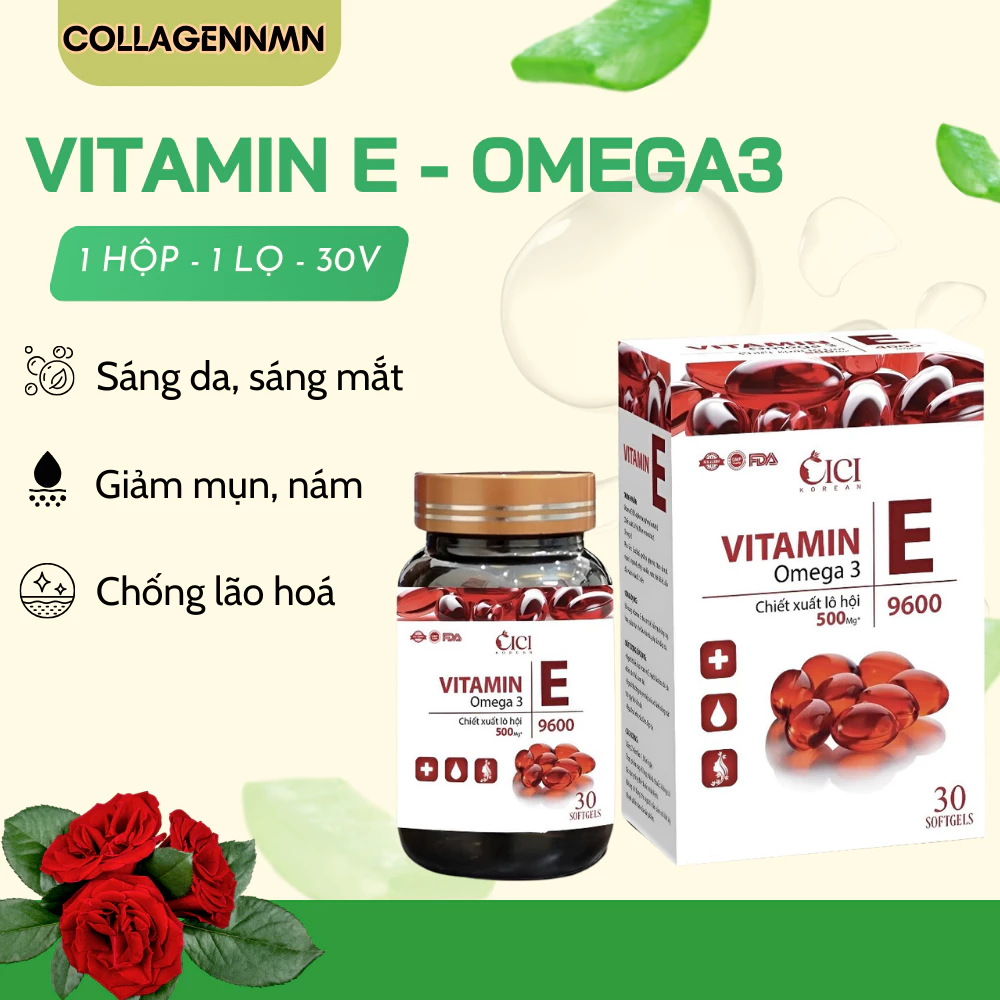 Viên uống Vitamin E đỏ 9600 Omega 3 Giúp trắng da cấp tốc, tăng cường miễn dịch, làm đẹp da, trẻ hóa hiệu quả