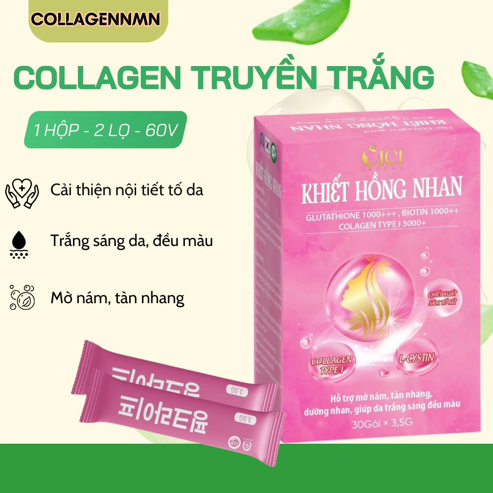 Collagen Truyền Trắng Khiết Hồng Nhan hỗ trợ mờ nám, sạm tàn nhang, dưỡng nhan, trắng da đều