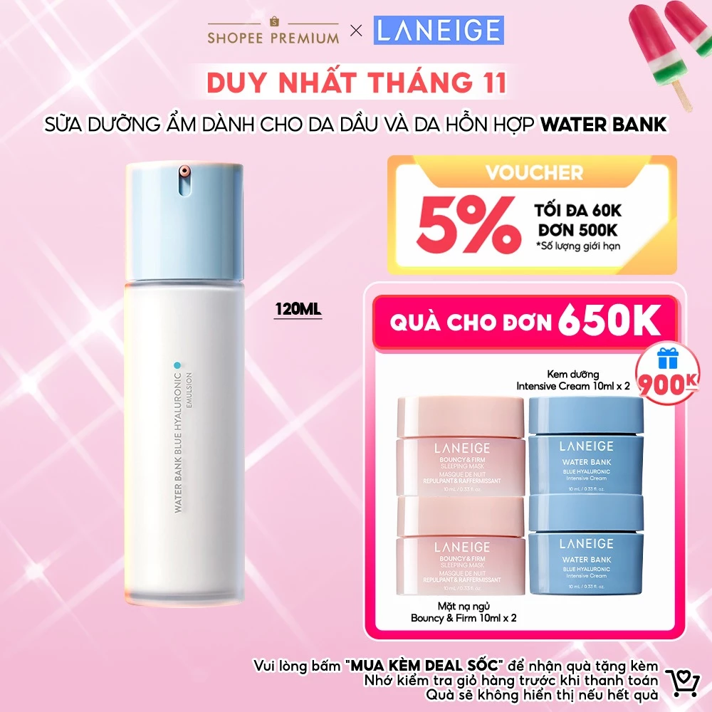 Sữa Dưỡng Phục Hồi Và Cân Bằng Độ Ẩm Chuyên Sâu Laneige Water Bank Blue HA Emulsion Oily 120ml