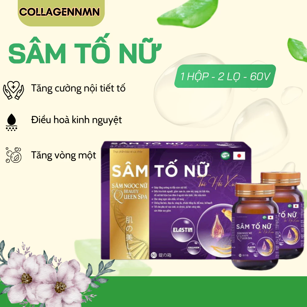 âm Tố Nữ Chính Hãng - Sâm Tố Nữ Collagen Tái Hồi Xuân, tăng vòng 1 bổ sung nội tiết tố nữ sáng da