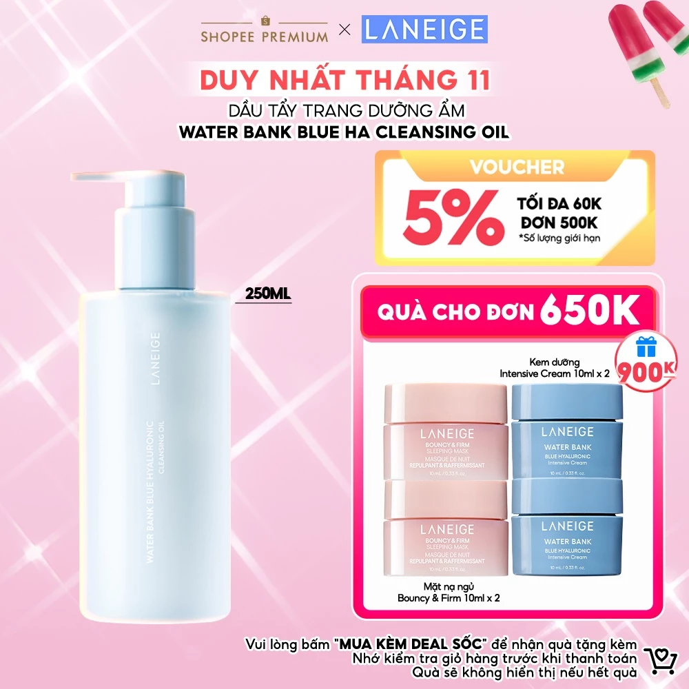 Dầu tẩy trang dưỡng ẩm Laneige Waterbank Blue HA Cleansing Oil 250ml