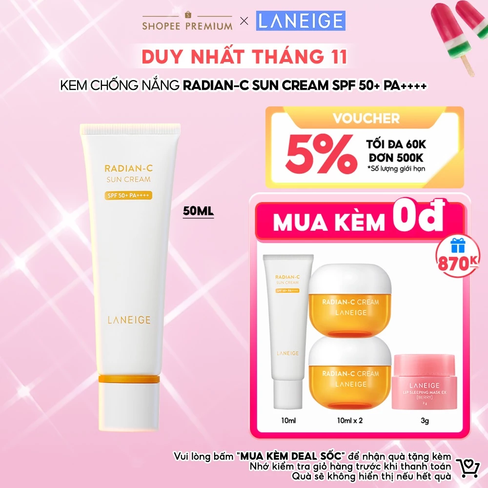 Kem chống nắng Laneige Radian-C Sun Cream SPF 50+ PA++++ 50ML