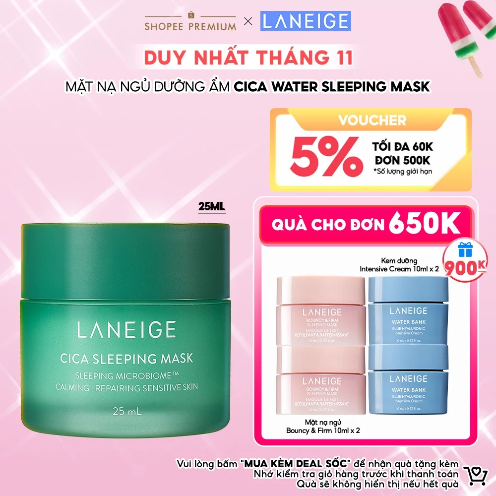 Mặt nạ ngủ phục hồi và nuôi dưỡng da LANEIGE Cica Sleeping Mask 25ML