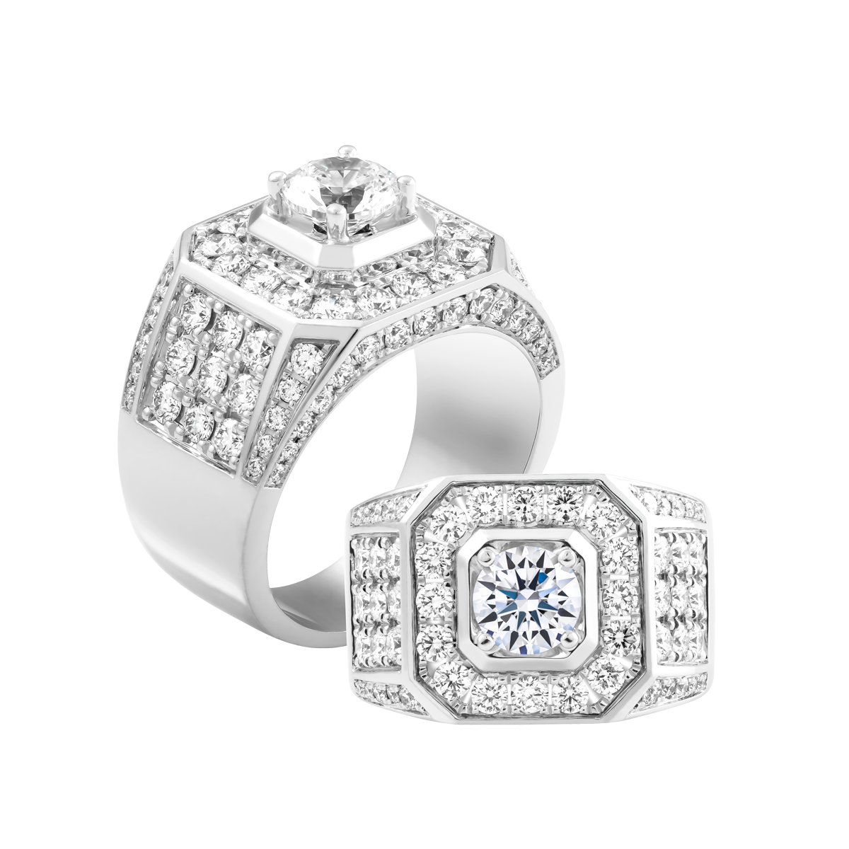 Nhẫn nam kim cương tấm vàng 14K Caddie 2CT W