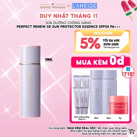 [Siêu phẩm mới] Sữa dưỡng chống nắng Laneige Perfect Renew 5D Sun Protector Essence SPF50 PA+++