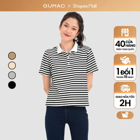 Áo polo nữ GUMAC nhiều màu họa tiết sọc ngang ATC08054