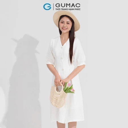 Đầm cổ v phối nút GUMAC DD0505