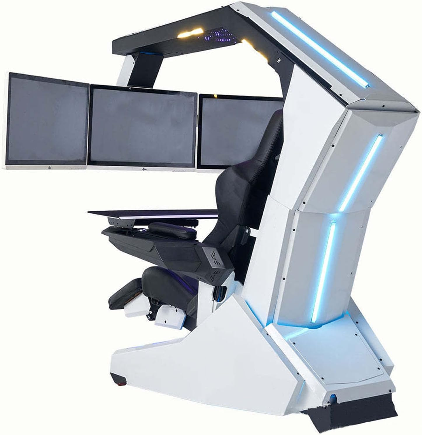 Ghế chơi game video sang trọng, ghế xoay lưng cao, bàn ghế máy tính, khóa nghiêng + hỗ trợ thắt lưng + tựa lưng có thể điều chỉnh, cho 3 màn hình RGB trần nhà