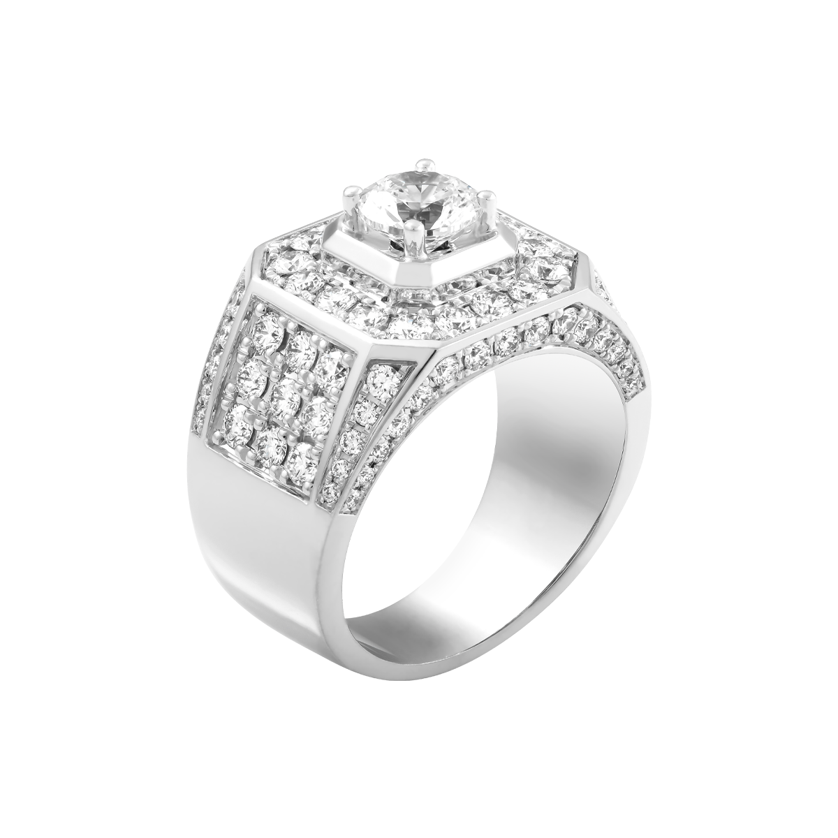 Nhẫn nam kim cương tấm vàng 14K Caddie 3CT W