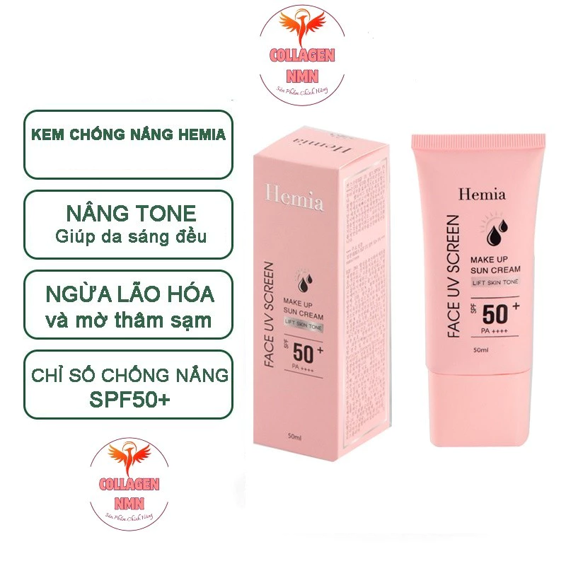 Kem Chống Nắng Hemia Nâng Tone Trắng Da Kiềm Dầu SPT 50+ Hàn Quốc 50ml-COLLAGENnmn