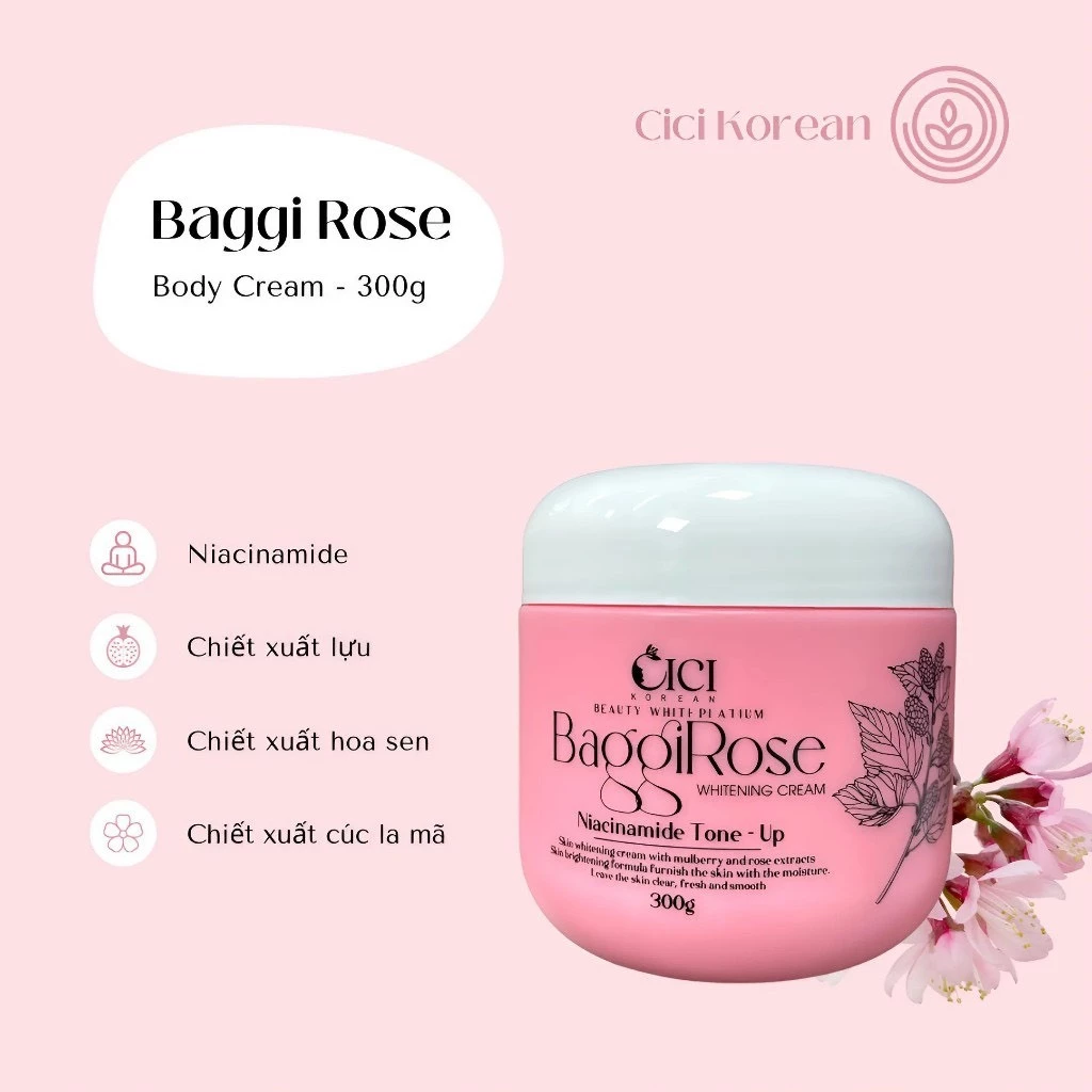 Kem Body Trắng Da Cấp Tốc Baggi Rose - Trắng Không Tì Vết, An Toàn Mọi Loại Da