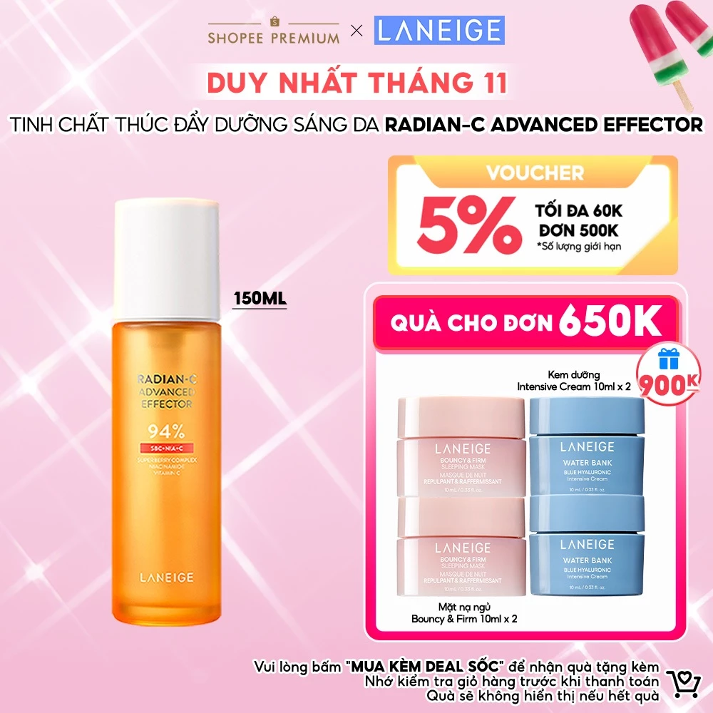 Tinh chất cao cấp thúc đẩy sáng da Laneige Radian-C Advanced Effector 150ml