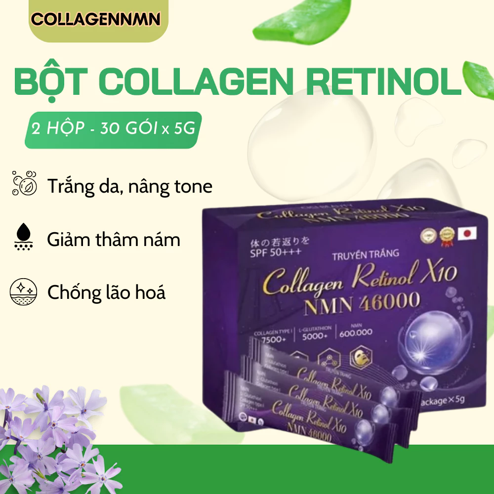 Colagen Retinol X10 NMN 46000 Hỗ Trợ Mờ Nám, Tàn Nhang, Giúp Da Sáng Mịn, Tăng Vòng 1