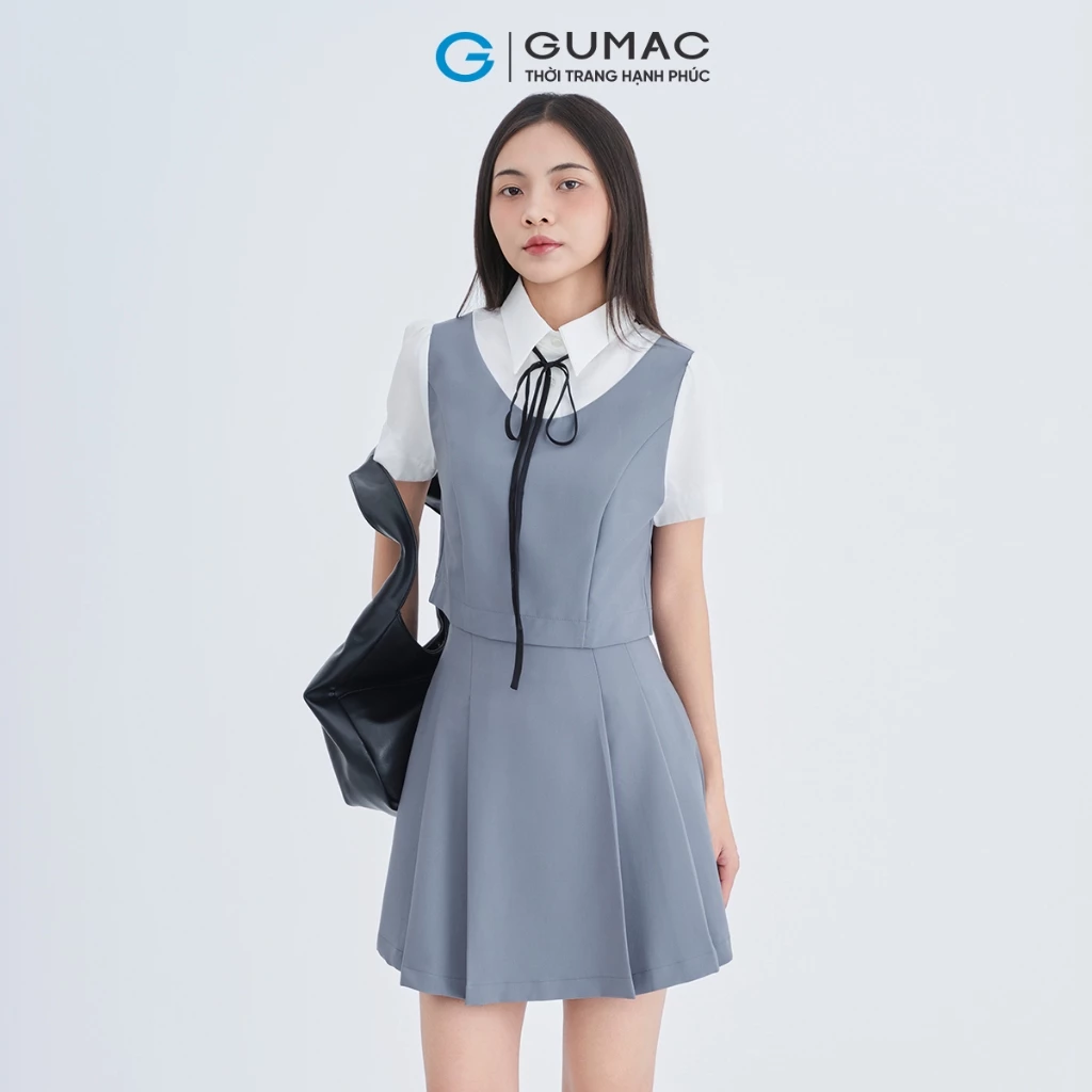 Set lẻ Áo kiểu phối vải thời trang Gmorning - GUMAC YAE08103 - Chân váy xếp ly thời trang YVE08075