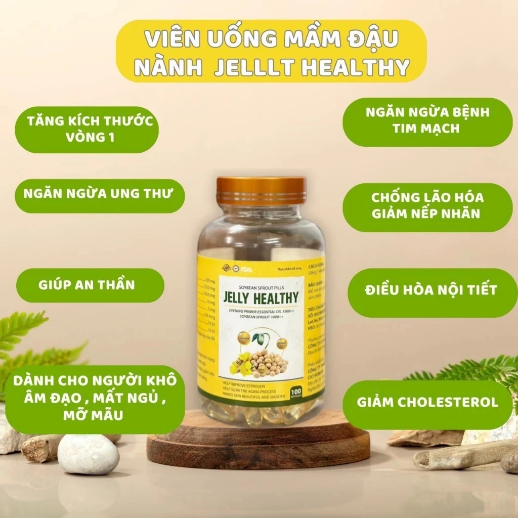 [Hộp 100 Viên] Viên Uống Mầm Đậu Nành JELLY HEALTHY Hỗ Trợ Đẹp Da, Tăng Vòng 1, Cân Bằng Nội Tiết tố