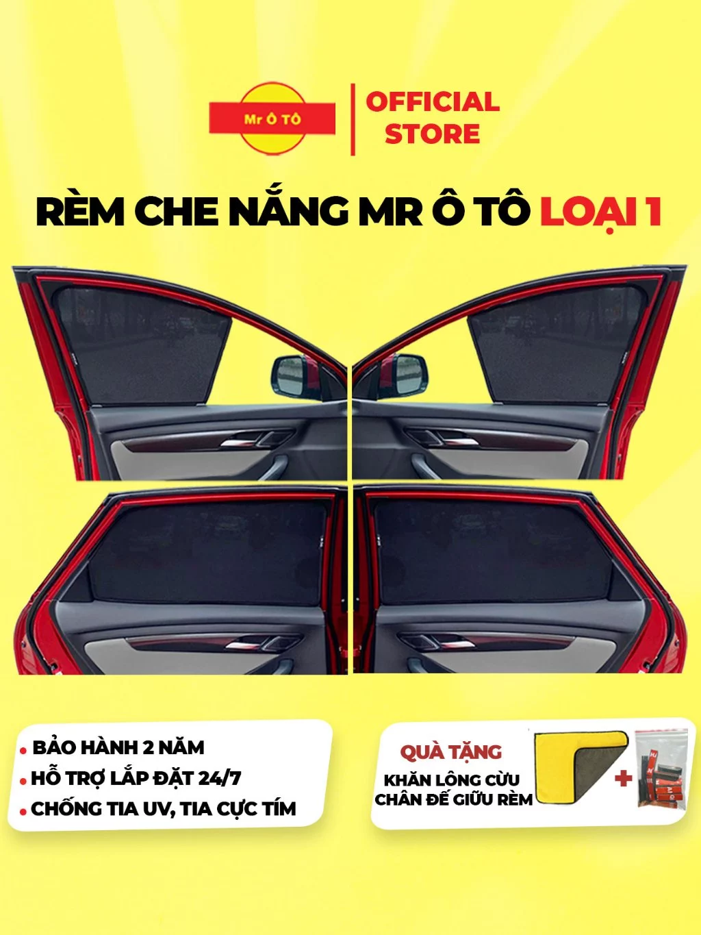 Rèm Che Nắng Ô Tô Loại 1 MR Ô.TÔ Chống Tia UV, Bộ 4 Tấm Thiết Kế Theo Xe [Có Quà Đặc Biệt], Tấm Che Nắng Xe hơi RCNB001