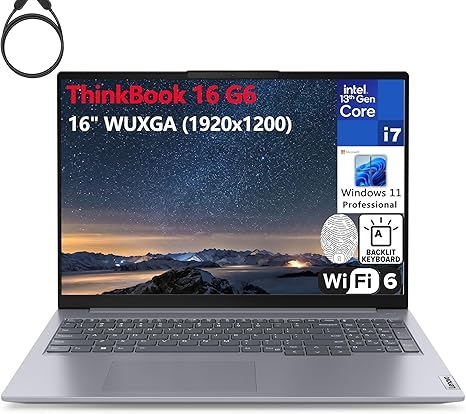 Máy tính xách tay Lenovo ThinkBook 16 G6 16" FHD+, Intel 14 nhân i7-13700H thế hệ thứ 13, RAM DDR5 64GB, SSD PCIe 2TB, WiFi 6, Bluetooth 5.2, Bàn phím có đèn nền, Đầu đọc dấu vân tay, Windows 11 Pro,