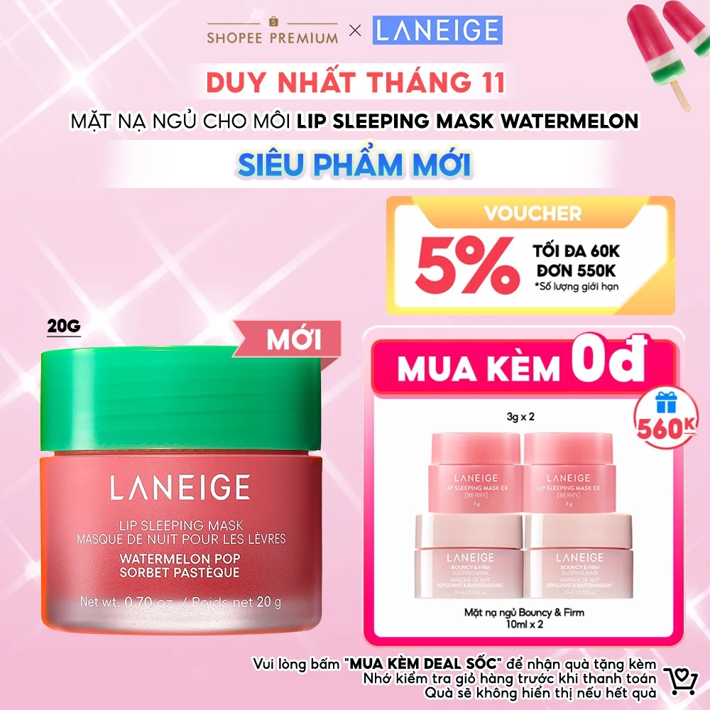 Mặt nạ ngủ dành cho môi hương dưa hấu Laneige Lip Sleeping Mask Watermelon Pop 20g