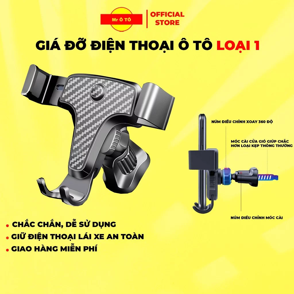Giá Đỡ Điện Thoại Ô Tô Kẹp Khe Cửa Gió Điều Hoà MR.ÔTÔ Xoay 360 độ Vân Carbon Sang Trọng Tiện Lợi Cho Xe Hơi GDT001