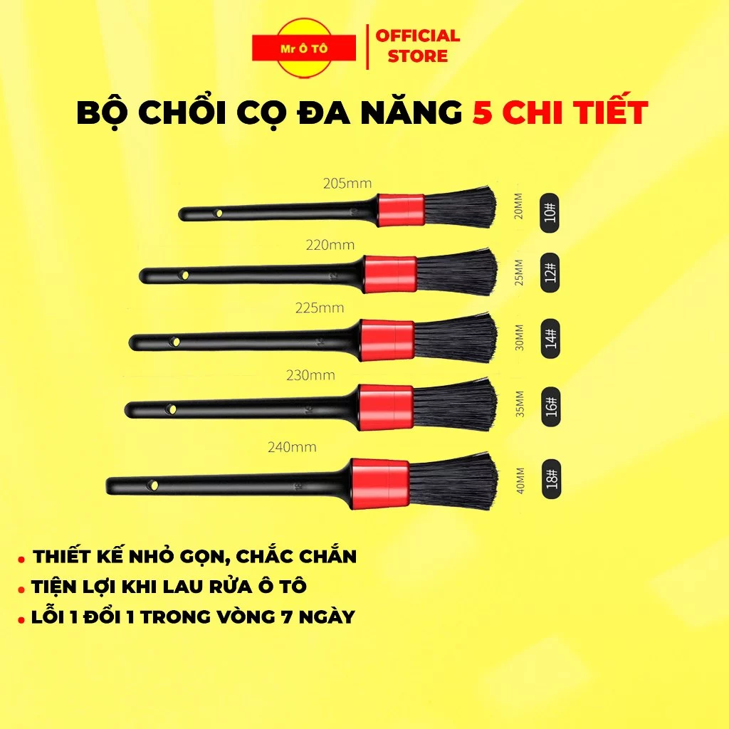 Bộ 5 Chổi Cọ Vệ Sinh Ô Tô Xe Máy Đa Năng Loại MR Ô TÔ, Cọ Rửa Vệ Sinh Khoang Máy Nội Thất CCDN001