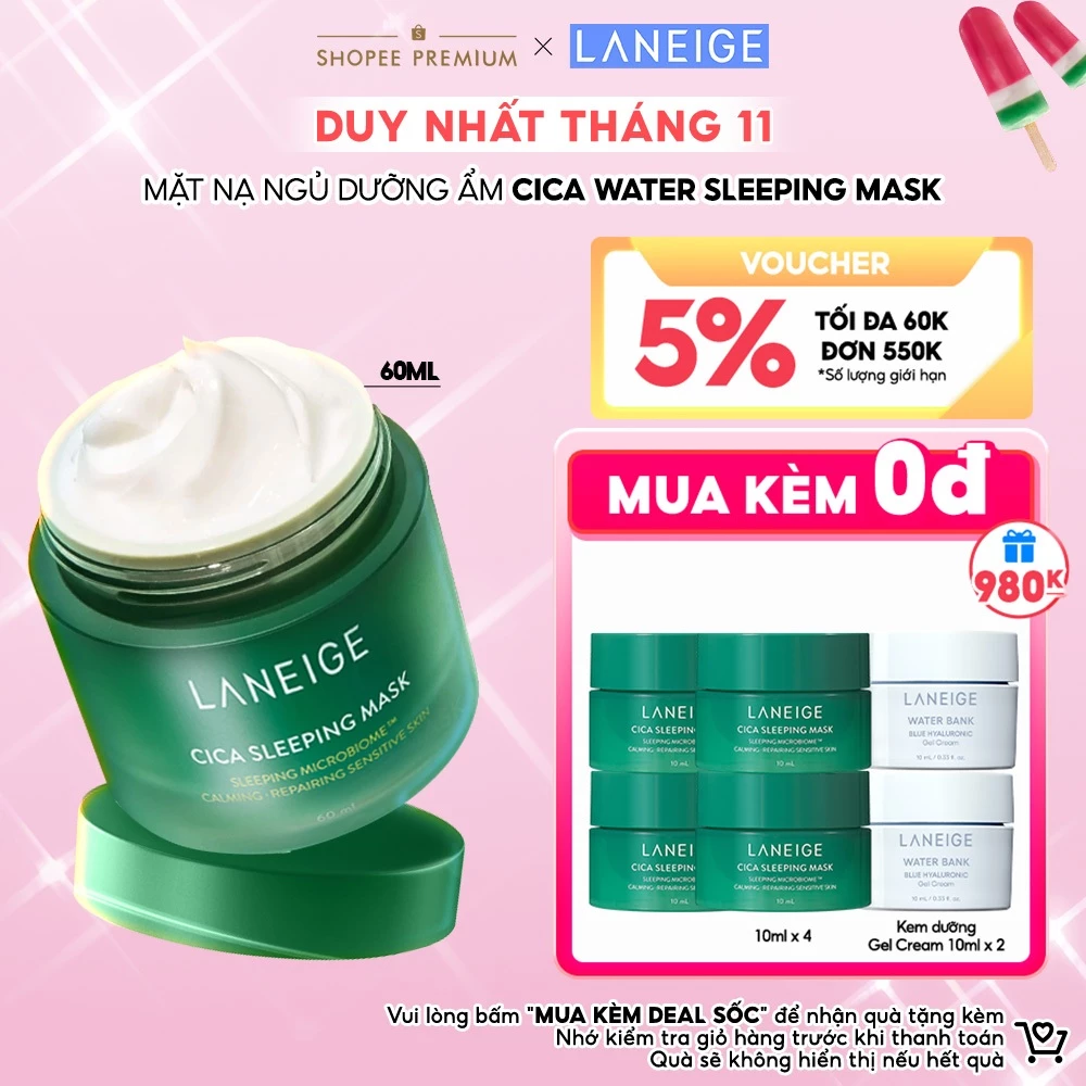 Mặt nạ ngủ phục hồi và nuôi dưỡng da LANEIGE Cica Sleeping Mask 60ML