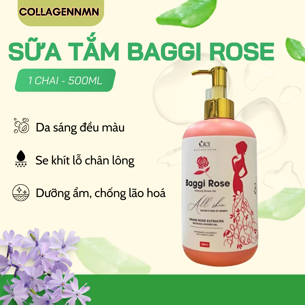 Sữa Tắm Hoa Hồng Baggi Rose - Hương Thơm Hoa Hồng, Nước Hoa Quyến Rũ, Se Khít Lỗ Chân Lông
